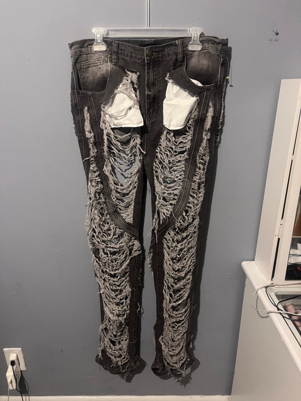 Fashion Nova Gray Ribbed Jeans with Logo Tag
